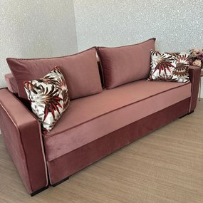 Canapea LARISA extensibila, 3 locuri, cu lada de depozitare, catifea roz, 220x95x85 roz, Catifea