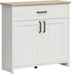 Comoda LOKSA, pin alb/stejar grandson, PAL laminat, 102x38x99 cm