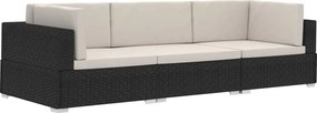 vidaXL Set mobilier de grădină cu perne, 3 piese, negru, poliratan