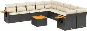 vidaXL Set canapele de grădină cu perne, 11 piese, negru, poliratan