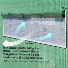 Outsunny Seră Tunel cu 3 Uși Rulante, 6 Ferestre, Țăruși și Frânghii, Seră de Grădină din Oțel Galvanizat, 6x3x2 m, Verde | Aosom Romania