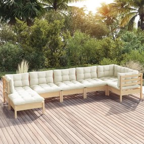 3096550 vidaXL Set mobilier grădină cu perne crem, 7 piese, lemn masiv pin