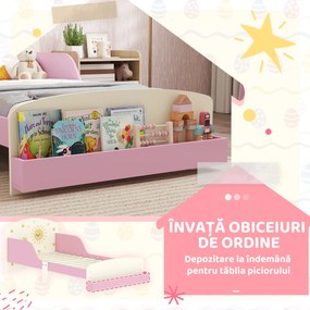 AIYAPLAY Pat copii mic, cadru cu design stele și spațiu de depozitare, roz | Aosom Romania
