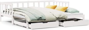 vidaXL Pat de zi cu extensie și sertare fără saltea, alb, 90x200 cm