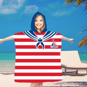 Poncho pentru copii SAILOR alb-rosu 60x90 cm