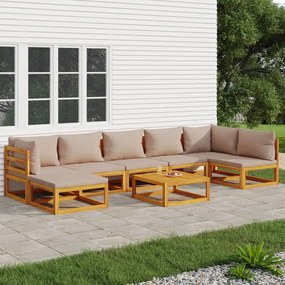 3155275 vidaXL Set mobilier de grădină cu perne gri taupe, 8 piese, lemn masiv