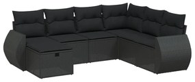 3264141 vidaXL Set canapele de grădină cu perne, 7 piese, negru, poliratan