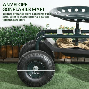 Outsunny Cărucior de Grădină cu Șezut Rotativ, Tavă pentru Unelte și Înălțime Reglabilă, pentru Terasă și Curte | Aosom Romania