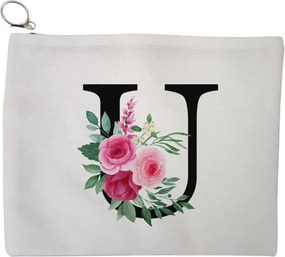 Portfard Cosmetice tip Plic, Cu litera U si Trandafiri, 23x18 cm, Alb, BEKZ®
