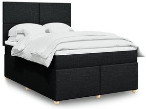 vidaXL Pat box spring cu saltea, negru, 140x190 cm, textil