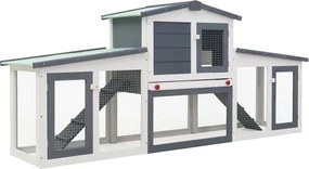 vidaXL Cușcă de iepuri mare exterior, gri și alb, 201x45x85 cm, lemn