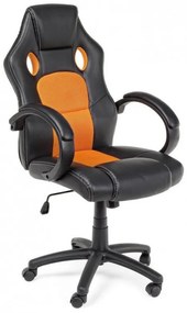 Scaun de birou ajustabil negru/portocaliu din piele ecologica si nylon, Racing Bizzotto