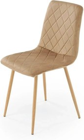 Scaun K525, bej/stejar, stofa catifelata/metal, 45x55x89 cm