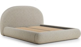 Pat matrimonial bej tapițat cu spațiu de depozitare cu somieră 140x200 cm Maumere – Maison de Rêve