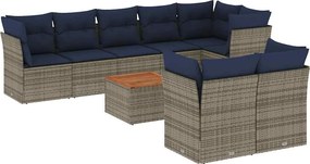 vidaXL Set canapele de grădină cu perne, 9 piese, gri, poliratan