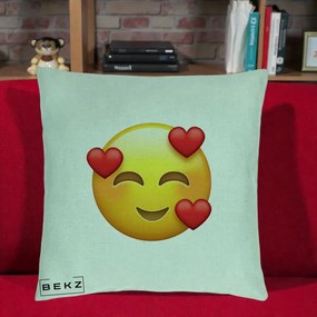 Perna Decorativa Emoji cu 3 Inimi, 40x40 cm, Verde Menta, Husa Detasabila, Perna Inclusa, BEKZ®