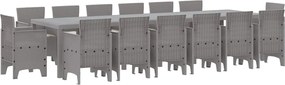 vidaXL Set de masă pentru grădină 15 pcs Gri deschis Ratan Polt