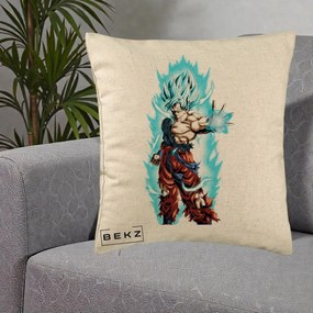 Perna Personalizata Dragon Ball Goku Ultra Instinct Blue, 40x40 cm, Bej, Husa Detasabila, Perna Inclusa, BEKZ®