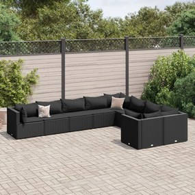 3308315 vidaXL Set mobilier de grădină cu perne, 9 piese, negru, poliratan