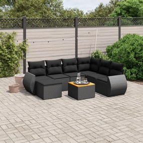 3225117 vidaXL Set mobilier de grădină cu perne, 8 piese, negru, poliratan