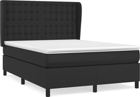 vidaXL Pat box spring cu saltea, negru, 140x200 cm, piele ecologică