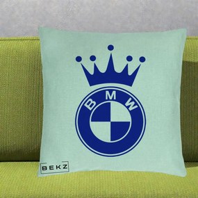 Perna Personalizata cu emblema BMW si Coroana, 40x40 cm, Verde Menta, Husa Detasabila, Perna Inclusa, BEKZ®