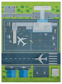 BAMBINO 46990 covor lavabil Aeroport, avioane pentru copii anti-alunecare - verde / gri
