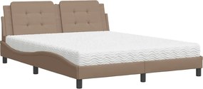 vidaXL Pat cu saltea, Zadar, cappuccino, 160x200cm piele ecologică