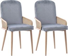 Set de 2 scaune moderne tapițate în ratan și material cu efect de catifea, Gri