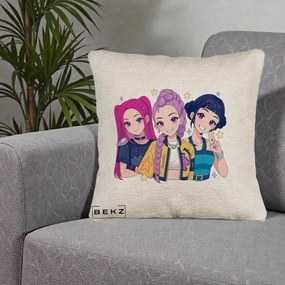 Perna Personalizata K-pop HUNTRX Trio Anime Stele, 40x40 cm, Bej Canapea, Husa Detasabila, Perna Inclusa, BEKZ®