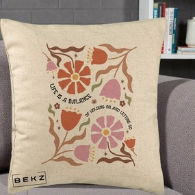 Perna Decorativa Life is a Balance Floral, 40x40 cm, Bej, Husa Detasabila, Perna Inclusa, BEKZ®