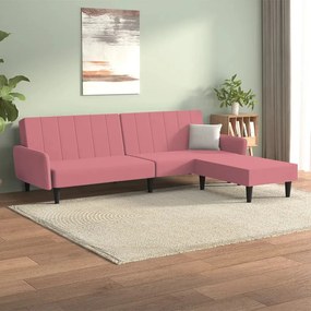 Canapea extensibila 2 locuri, cu taburet, roz, catifea Roz, Cu scaunel pentru picioare