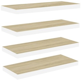 326581 vidaXL Rafturi perete suspendate 4 buc. stejar/alb 80x23,5x3,8 cm, MDF