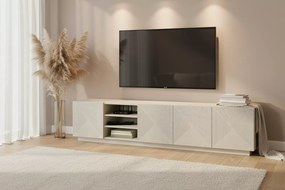 Comodă TV Asha 200 cm cu partea frontală canelat și nișă – bej cashmere