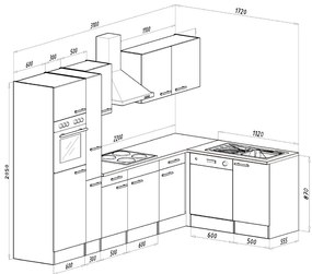 Mobilă de bucătărie de colț Yorki 310, corp alb, cu față antracit satinat