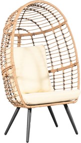Scaun tip ou din ratan pentru grădină sau terasă, cu pernă groasă, material impermeabil, 74x83x146 cm, Alb/Bej