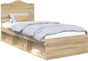 vidaXL Cadru de pat cu headboard Sonoma 90 x 190 cm Lemn de pin masiv