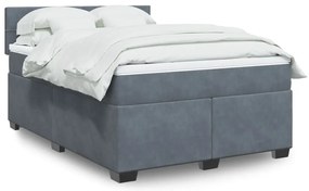 vidaXL Pat box spring cu saltea, gri închis, 140x190 cm, catifea