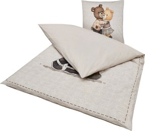Lenjerie de pat din bumbac Renforce TEDDY HENRY bej pentru copii. Dimensiune lenjerie de pat: 80 x 80 cm | 135 x 200 cm