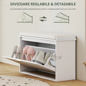 HOMCOM Bancă pentru Pantofi cu Raft Interior Reglabil și Detașabil, 80x26x47.5 cm, Alb și Bej | Aosom Romania