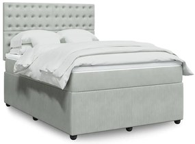 vidaXL Pat box spring cu saltea, gri deschis, 160x200 cm, catifea