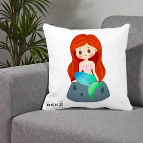 Perna Personalizata Sirena Kawaii Roscat, 40x40 cm, Alba Mata, Husa Detasabila, Perna Inclusa, BEKZ®