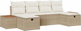 vidaXL Set de canapele pentru grădină cu pernă 6 pcs Bej Rattan poli