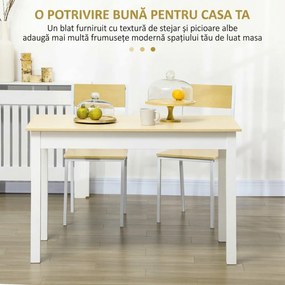 HOMCOM Masă pentru 4-6 Persoane, Masă Modernă de Bucătărie și Sufragerie din Lemn, 119x70x75 cm, Alb | Aosom Romania