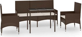 vidaXL Set mobilier de grădină cu perne, 4 piese, maro, poliratan