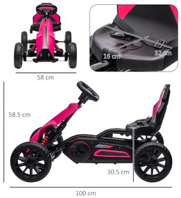 HOMCOM Go-Kart, vehicul pentru copii cu scaun reglabil, vehicul pe pedale, kart cu frână de mână, 3-8 ani, în aer liber, Roz | Aosom Romania