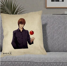 Perna Personalizata Death Note Light Yagami cu Mar, 40x40 cm, Crem, Husa Detasabila, Perna Inclusa, BEKZ®