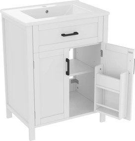 Dulap de baie independent cu chiuvetă, rafturi cu uși duble, sertare practice, rafturi ajustabile, 60x46x84,8 cm, Alb