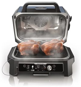 Gratar electric Ninja OG901EU, SMART, 1700W, 7 programe, 45x29 cm, 260C, Ceramica Plocha, Tehnologie Woodfire, IPX4, Negru/Albastru