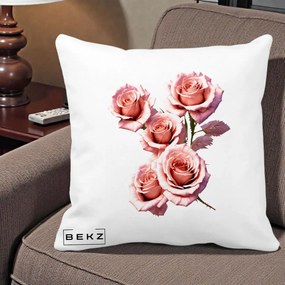 Perna Decorativa Trandafiri Roz Pastel Acuarela, 40x40 cm, Alba Mata, Husa Detasabila, Perna Inclusa, BEKZ®